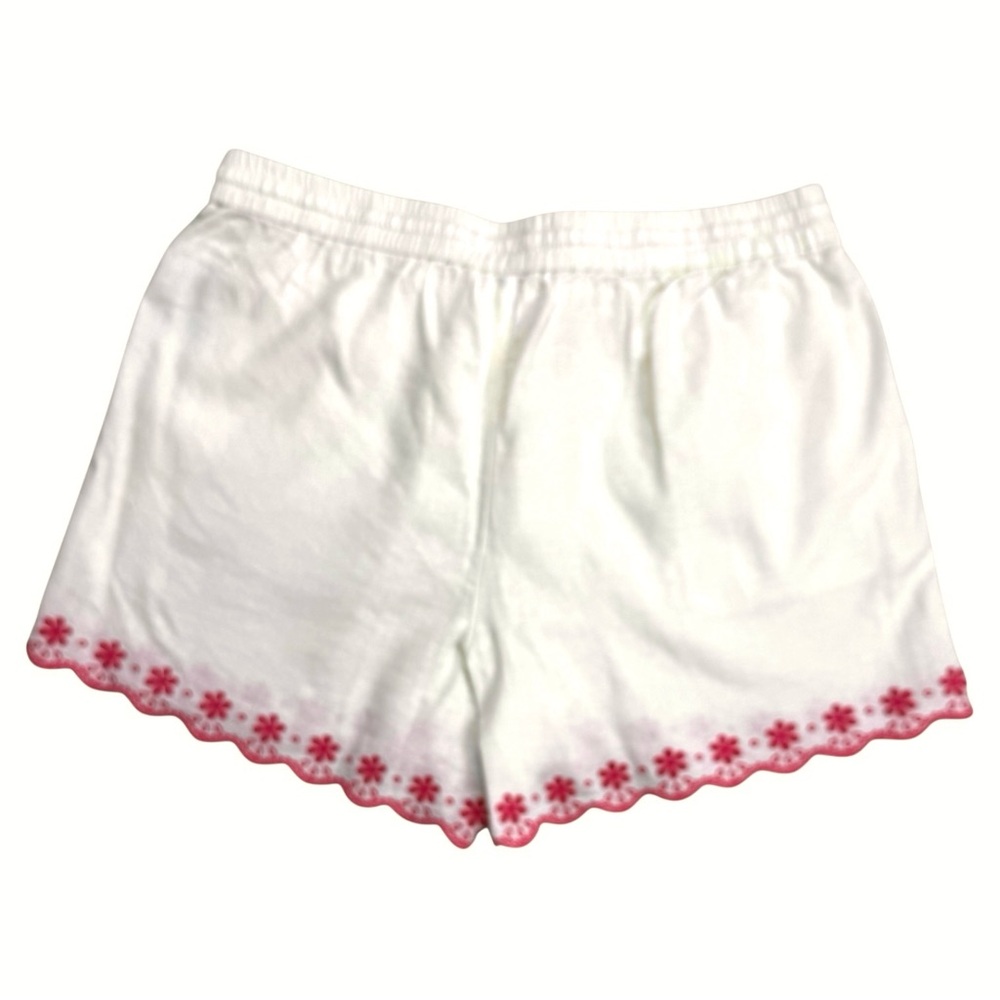 J.Crew Linen Tie Drawstring Waist Embroidered   Pink Floral Hem Shorts M 🌸 - Picture 5 of 12